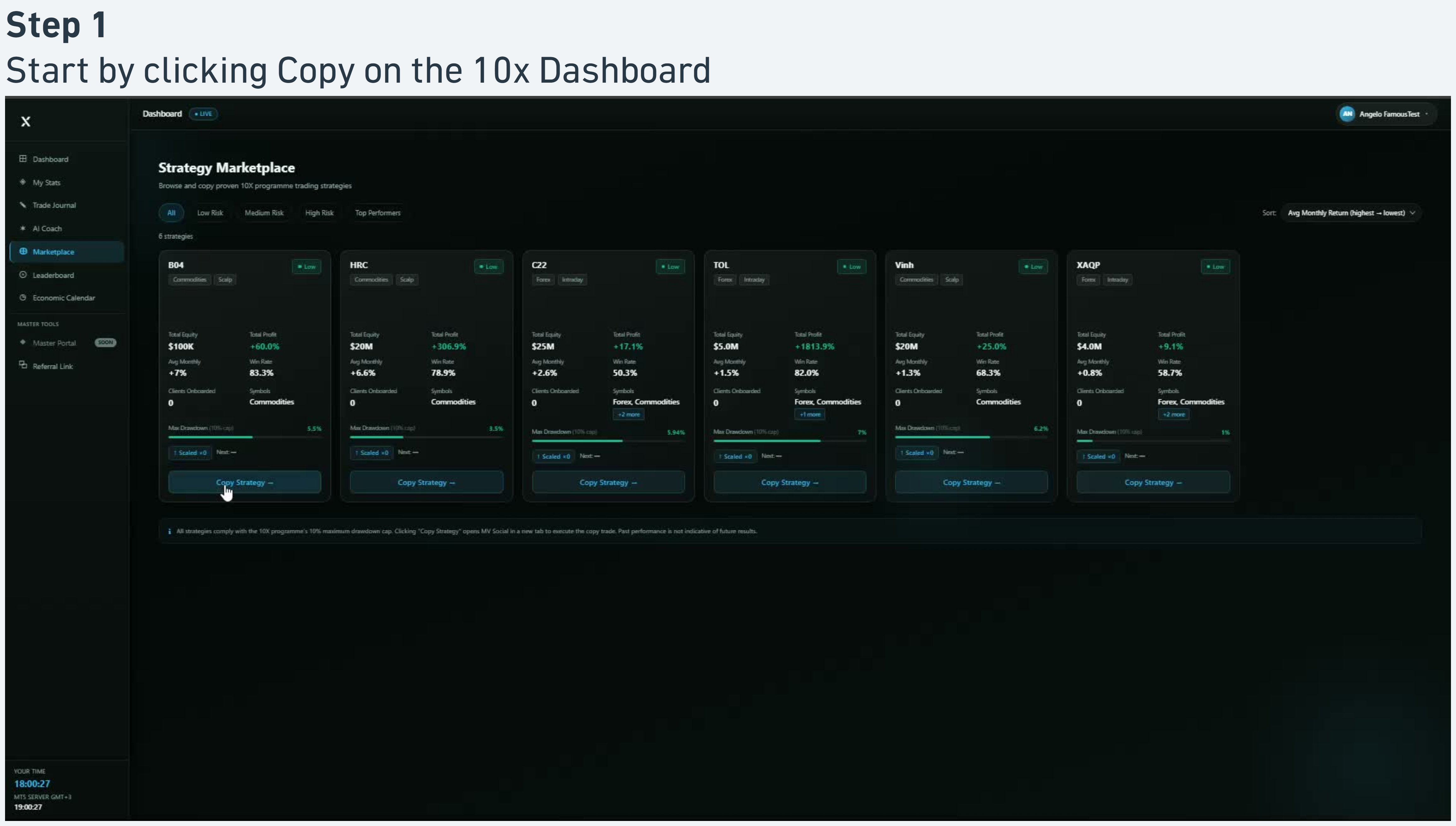 10X Dashboard marketplace with Copy action